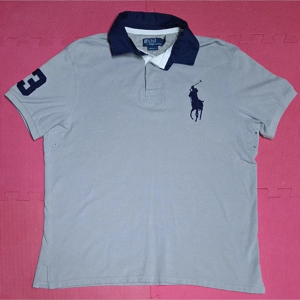 Polo Ralph Lauren Gray Custom Fit Rugby Shirt Big Pony Logo Size XL Men's